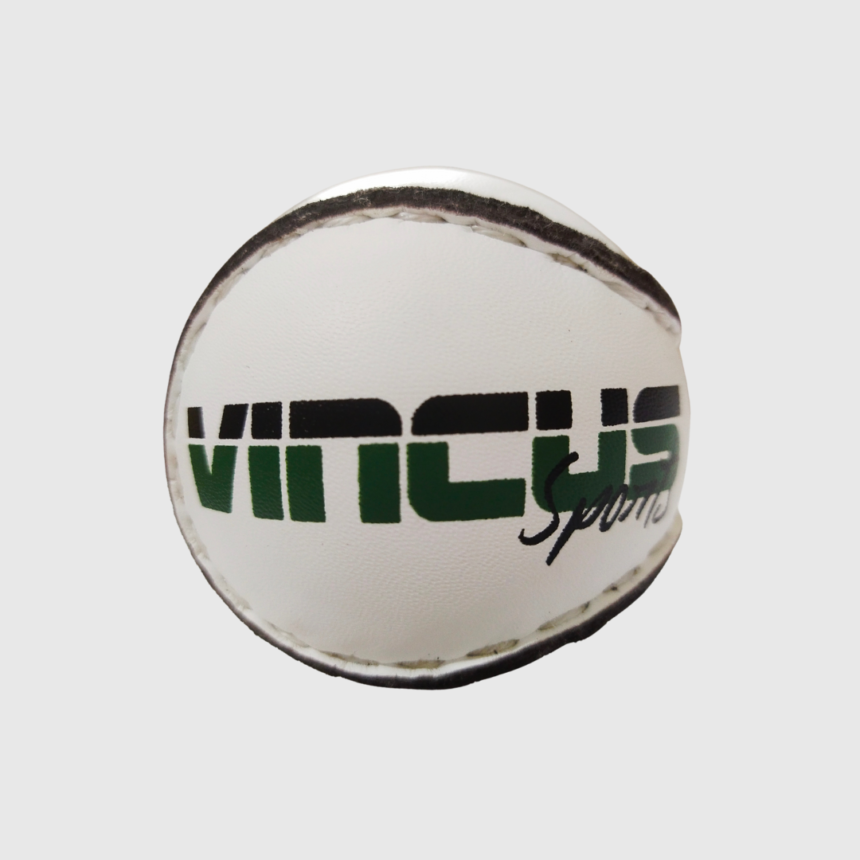 Sliotar 1 White PU core sliotar with green and black Vincus logo