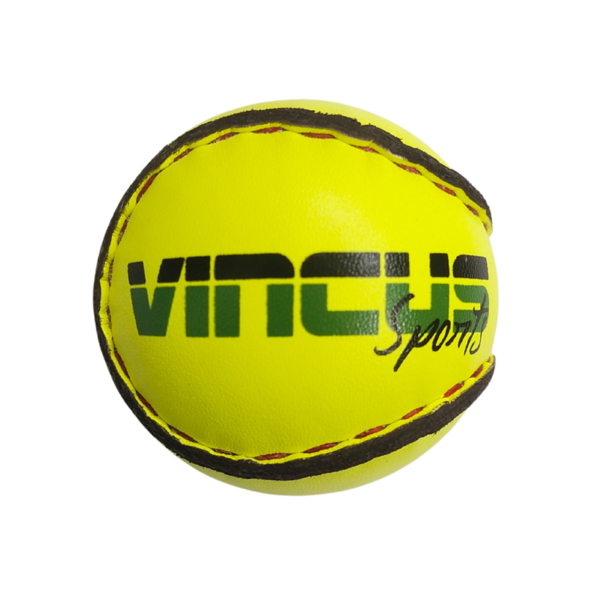 37 Four yellow sliotars size 4 with custom print and Vincus logo