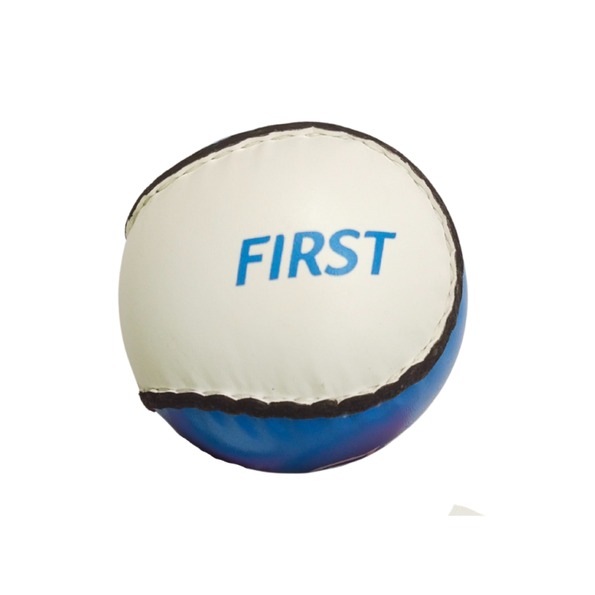 39 Blue and white First Touch hurling sliotar with First print