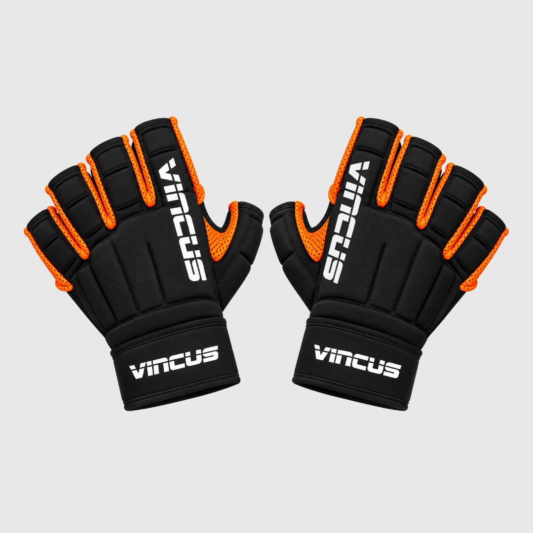 Black and orange Vincus hurling gloves, pair